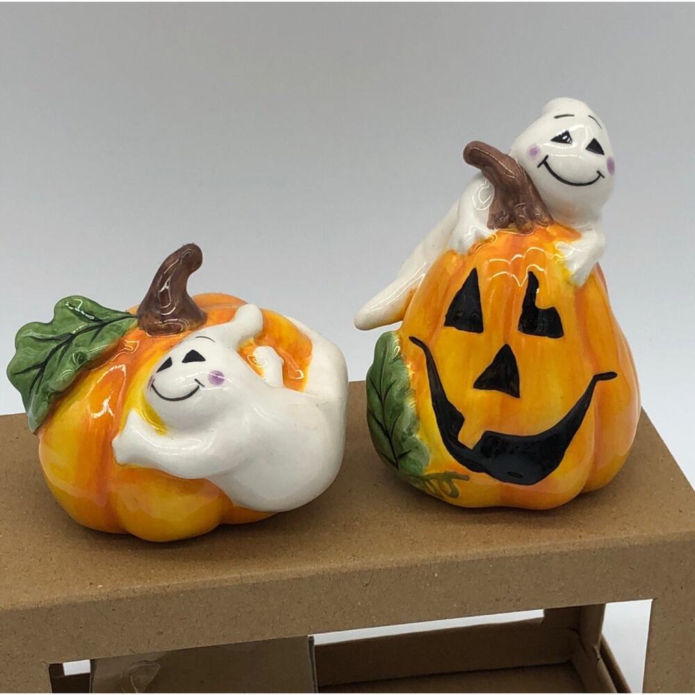 New Blue Sky Halloween Shakers Pumpkin and Ghost Salt & Pepper Shaker Set